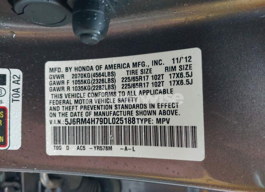 Photo 9 of 2013 Honda Cr-v EX-L (VIN 5J6RM4H79DL025188)