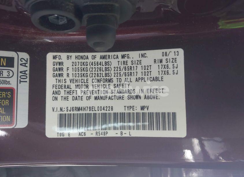 Photo 9 of 2014 Honda Cr-v EX-L (VIN 5J6RM4H79EL004228)