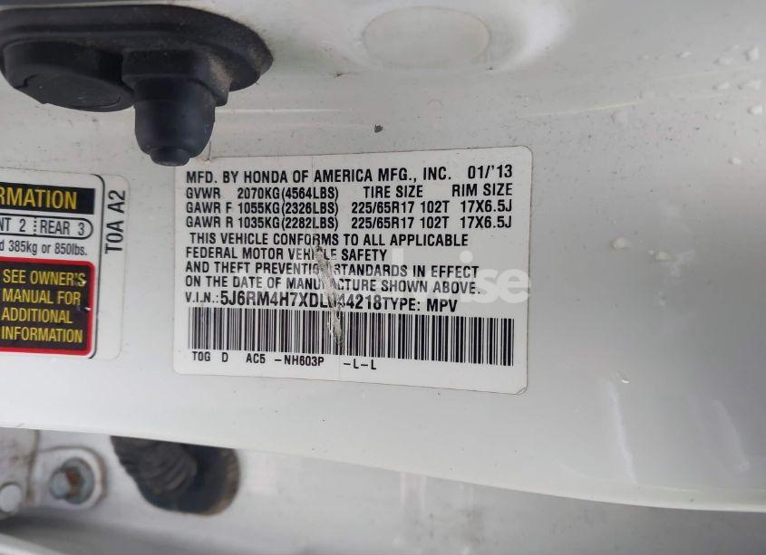 Photo 9 of 2013 Honda Cr-v EX-L (VIN 5J6RM4H7XDL044218)