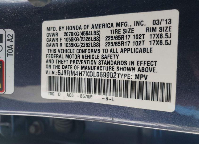 Photo 9 of 2013 Honda Cr-v EX-L (VIN 5J6RM4H7XDL059902)