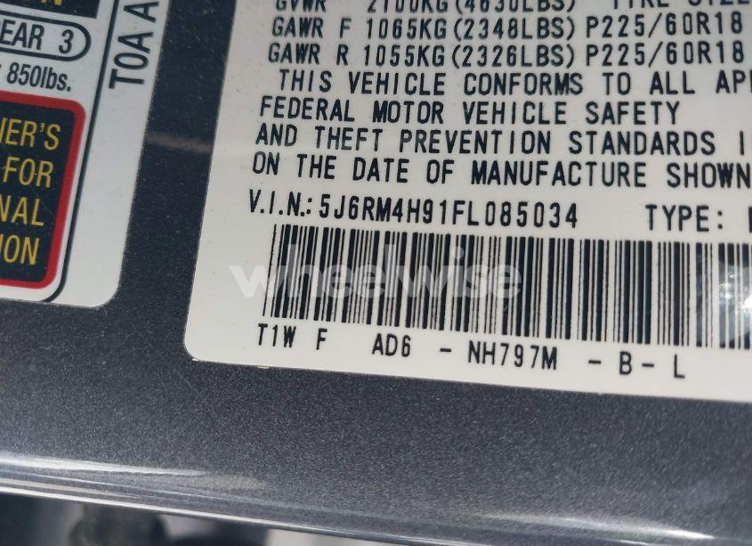 Photo 9 of 2015 Honda Cr-v TOURING (VIN 5J6RM4H91FL085034)