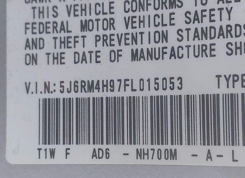 Photo 9 of 2015 Honda Cr-v TOURING (VIN 5J6RM4H97FL015053)