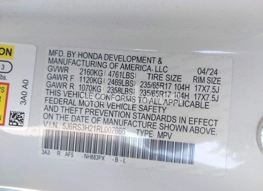 Photo 9 of 2024 Honda Cr-v LX 2WD (VIN 5J6RS3H21RL007666)