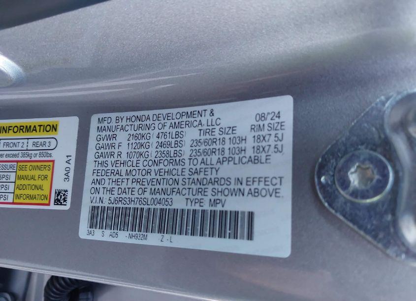 Photo 9 of 2025 Honda Cr-v EX-L 2WD (VIN 5J6RS3H76SL004053)