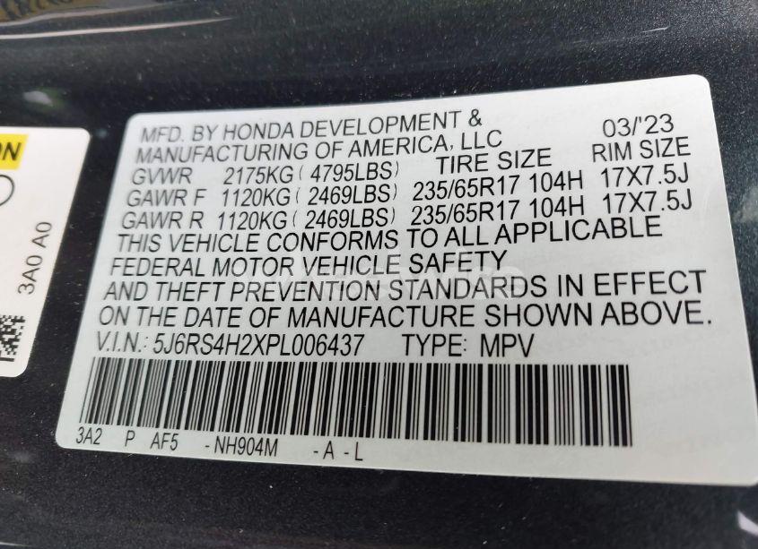 Photo 9 of 2023 Honda Cr-v LX AWD (VIN 5J6RS4H2XPL006437)