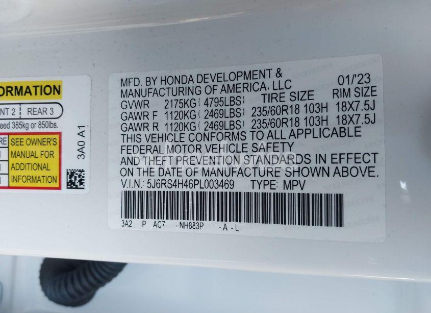 Photo 9 of 2023 Honda Cr-v EX AWD (VIN 5J6RS4H46PL003469)