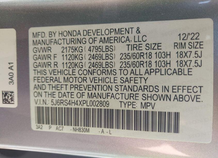 Photo 9 of 2023 Honda Cr-v EX AWD (VIN 5J6RS4H4XPL002809)