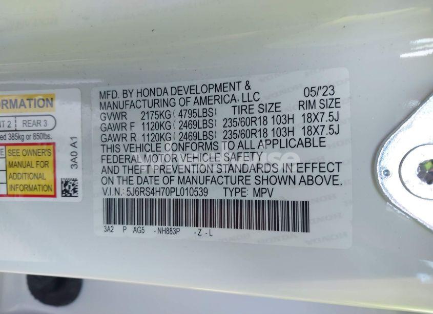 Photo 9 of 2023 Honda Cr-v EX-L AWD (VIN 5J6RS4H70PL010539)