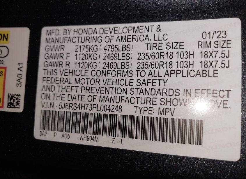 Photo 9 of 2023 Honda Cr-v EX-L AWD (VIN 5J6RS4H73PL004248)