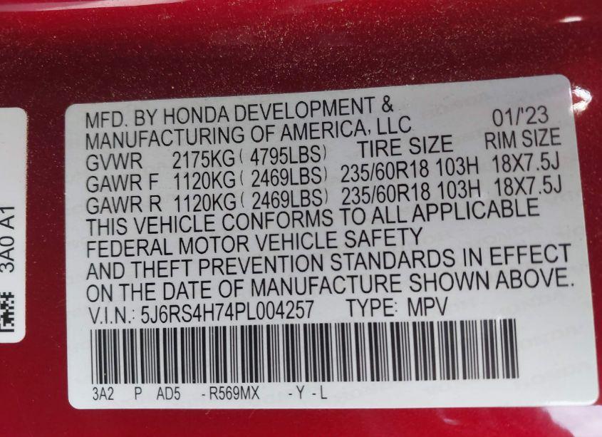 Photo 9 of 2023 Honda Cr-v EX-L AWD (VIN 5J6RS4H74PL004257)