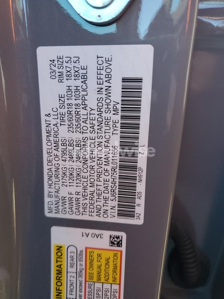 Photo 13 of 2024 HONDA CR-V EXL (VIN 5J6RS4H75RL011656)