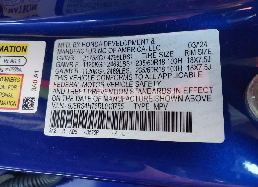 Photo 9 of 2024 Honda Cr-v EX-L AWD (VIN 5J6RS4H76RL013755)