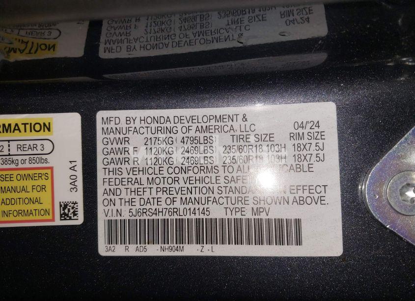 Photo 9 of 2024 Honda Cr-v EX-L AWD (VIN 5J6RS4H76RL014145)