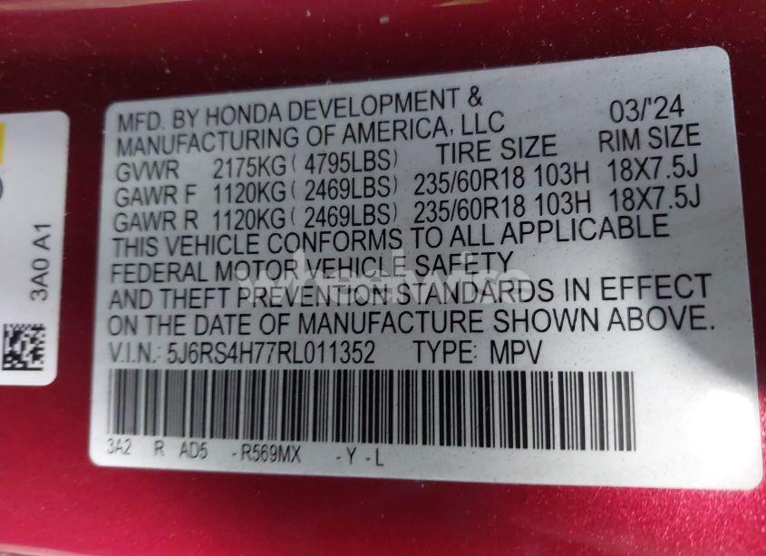 Photo 9 of 2024 Honda Cr-v EX-L AWD (VIN 5J6RS4H77RL011352)