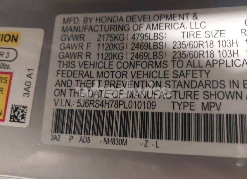 Photo 9 of 2023 Honda Cr-v EX-L AWD (VIN 5J6RS4H78PL010109)