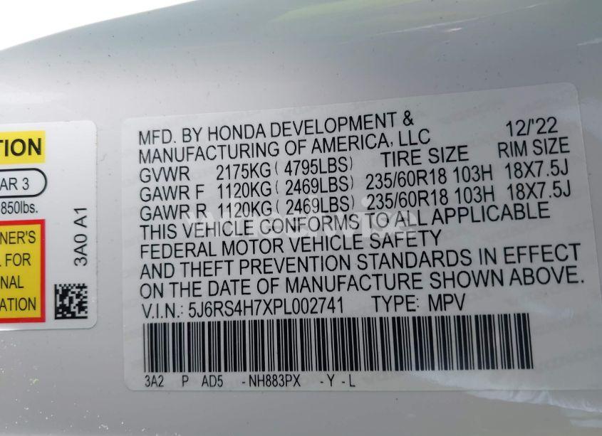 Photo 9 of 2023 Honda Cr-v EX-L AWD (VIN 5J6RS4H7XPL002741)