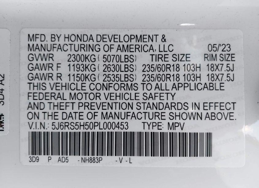 Photo 9 of 2023 Honda Cr-v HYBRID SPORT (VIN 5J6RS5H50PL000453)
