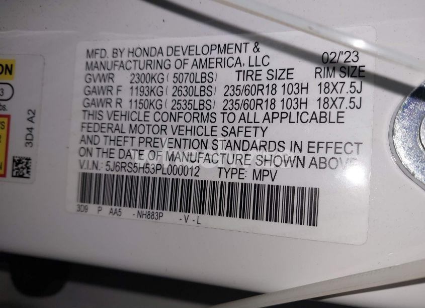 Photo 9 of 2023 Honda Cr-v HYBRID SPORT (VIN 5J6RS5H53PL000012)