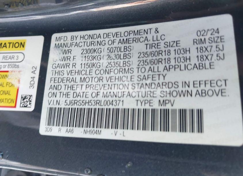 Photo 9 of 2024 Honda Cr-v HYBRID SPORT (VIN 5J6RS5H53RL004371)