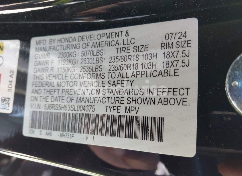 Photo 9 of 2025 Honda Cr-v HYBRID SPORT (VIN 5J6RS5H53SL004375)