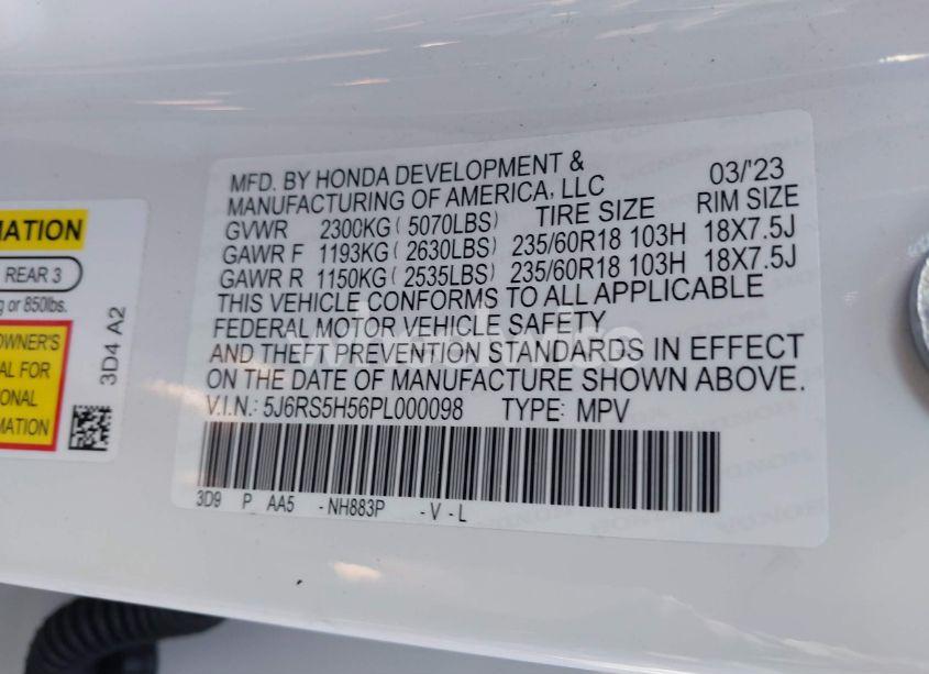 Photo 9 of 2023 Honda Cr-v HYBRID SPORT (VIN 5J6RS5H56PL000098)