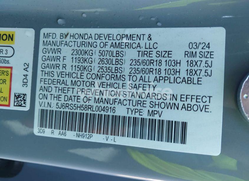 Photo 9 of 2024 Honda Cr-v HYBRID SPORT (VIN 5J6RS5H58RL004916)