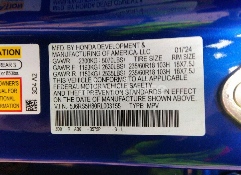 Photo 9 of 2024 Honda Cr-v HYBRID SPORT-L (VIN 5J6RS5H80RL003155)