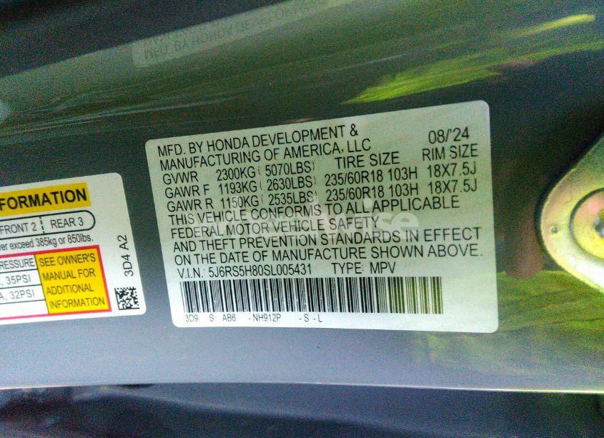 Photo 9 of 2025 Honda Cr-v HYBRID SPORT-L (VIN 5J6RS5H80SL005431)