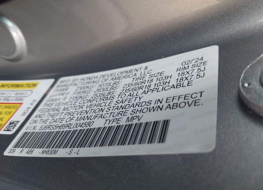 Photo 9 of 2024 Honda Cr-v HYBRID SPORT-L (VIN 5J6RS5H89RL004580)