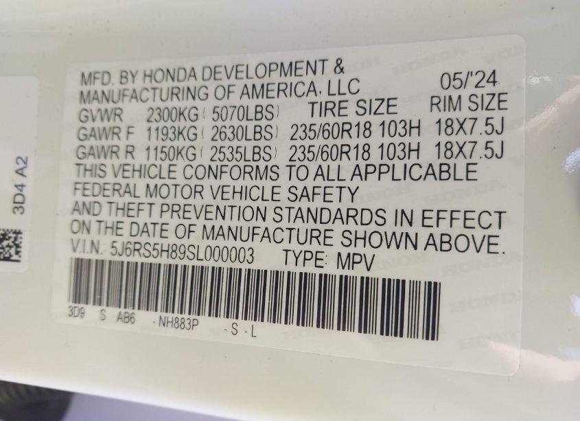 Photo 9 of 2025 Honda Cr-v HYBRID SPORT-L (VIN 5J6RS5H89SL000003)