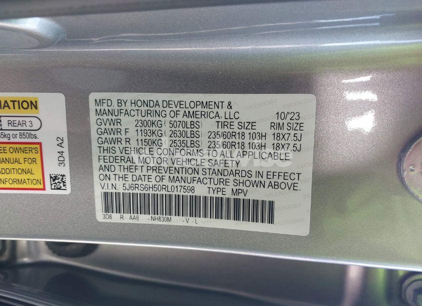 Photo 9 of 2024 Honda Cr-v HYBRID SPORT (VIN 5J6RS6H50RL017598)