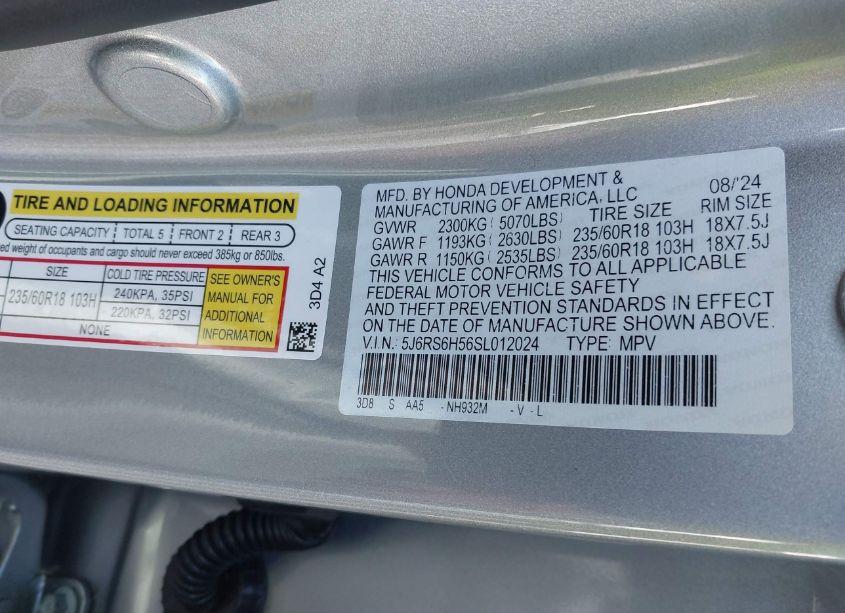 Photo 9 of 2025 Honda Cr-v HYBRID SPORT (VIN 5J6RS6H56SL012024)