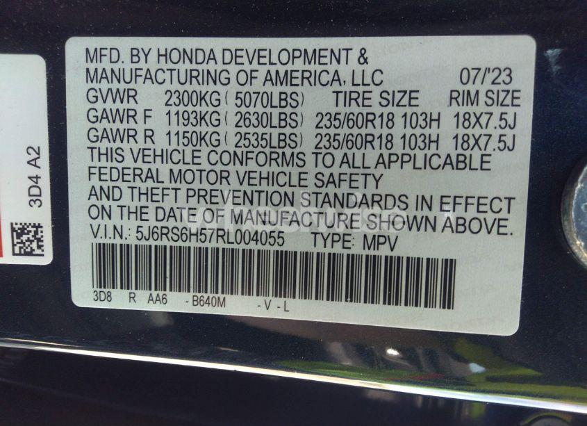 Photo 9 of 2024 Honda Cr-v HYBRID SPORT (VIN 5J6RS6H57RL004055)