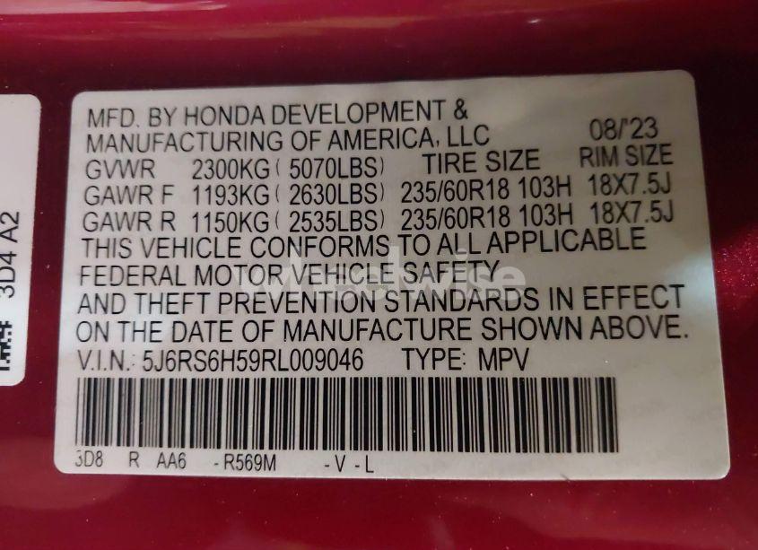 Photo 9 of 2024 Honda Cr-v HYBRID SPORT (VIN 5J6RS6H59RL009046)