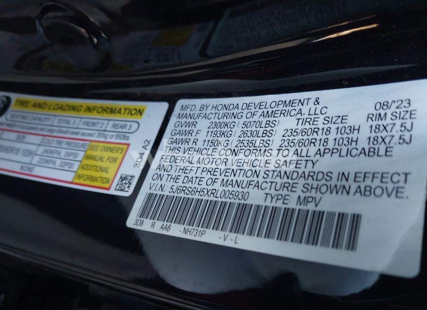 Photo 9 of 2024 Honda Cr-v HYBRID SPORT (VIN 5J6RS6H5XRL005930)