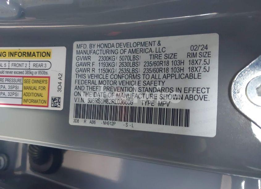 Photo 9 of 2024 Honda Cr-v HYBRID SPORT-L (VIN 5J6RS6H82RL030606)