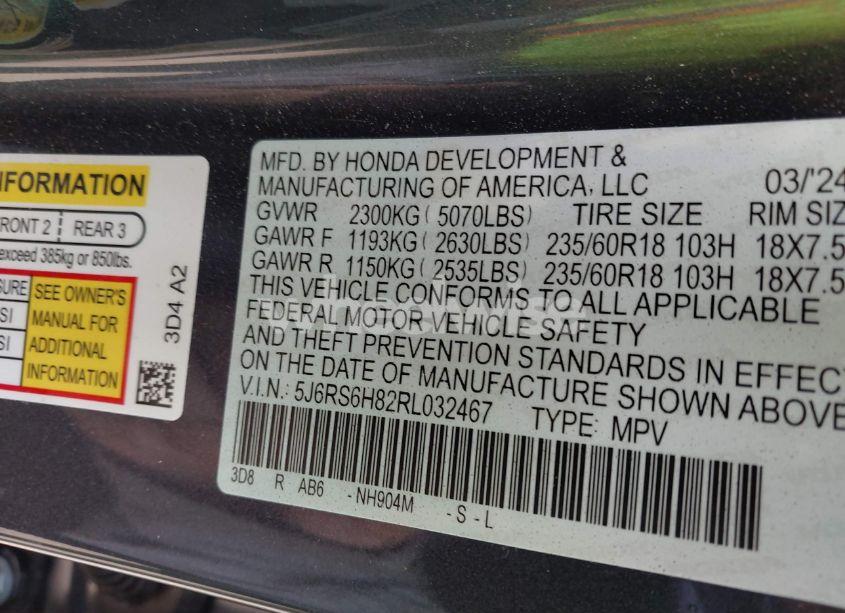 Photo 9 of 2024 Honda Cr-v HYBRID SPORT-L (VIN 5J6RS6H82RL032467)