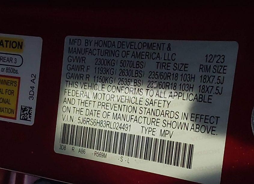 Photo 9 of 2024 Honda Cr-v HYBRID SPORT-L (VIN 5J6RS6H83RL024491)