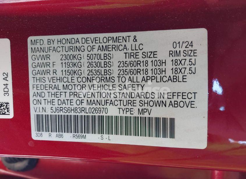 Photo 9 of 2024 Honda Cr-v HYBRID SPORT-L (VIN 5J6RS6H83RL026970)