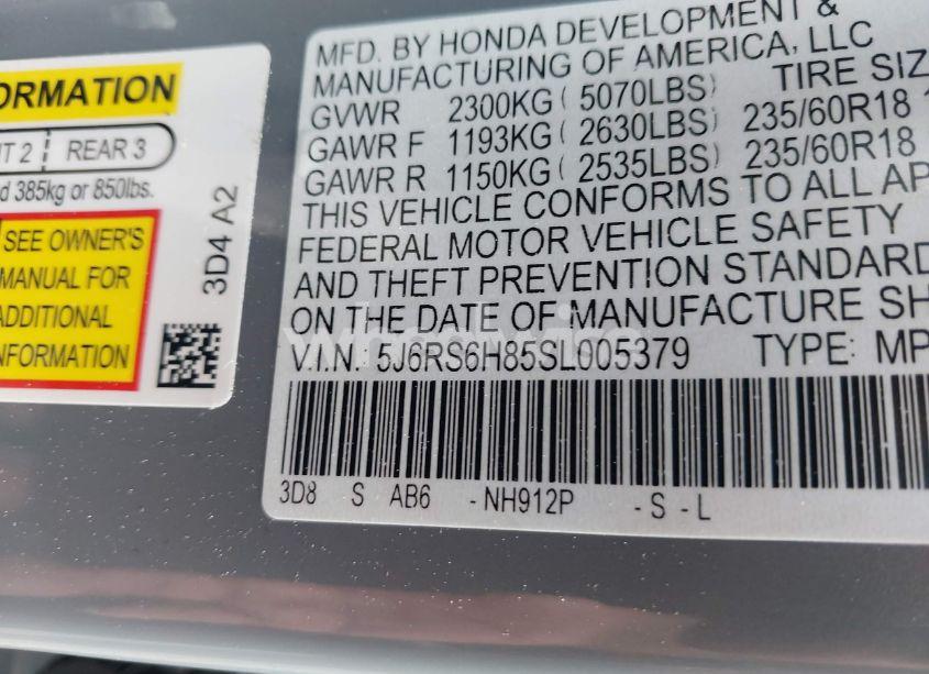 Photo 9 of 2025 Honda Cr-v HYBRID SPORT-L (VIN 5J6RS6H85SL005379)