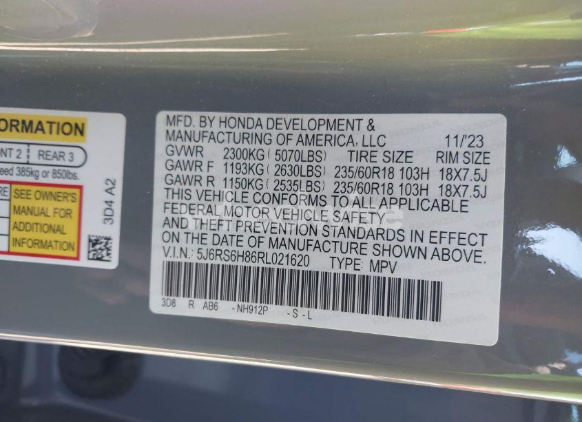 Photo 9 of 2024 Honda Cr-v HYBRID SPORT-L (VIN 5J6RS6H86RL021620)