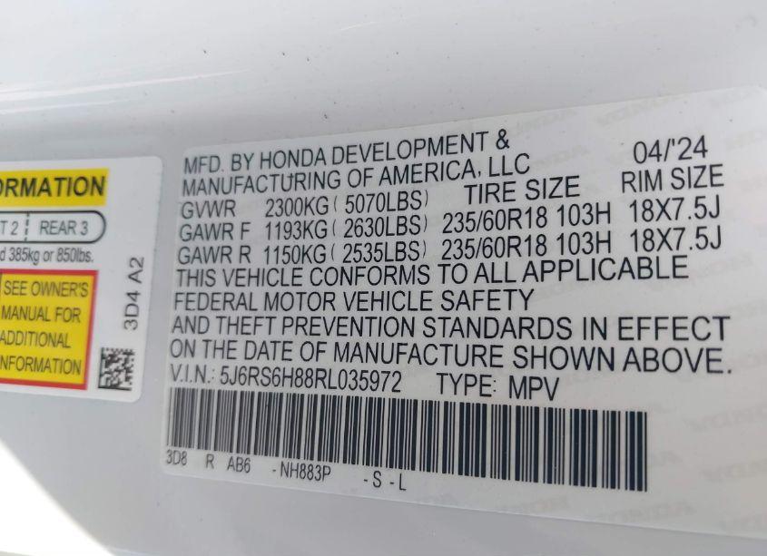 Photo 9 of 2024 Honda Cr-v HYBRID SPORT-L (VIN 5J6RS6H88RL035972)