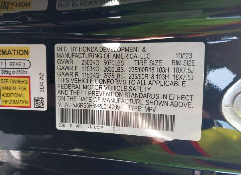 Photo 9 of 2024 Honda Cr-v HYBRID SPORT-L (VIN 5J6RS6H89RL014709)