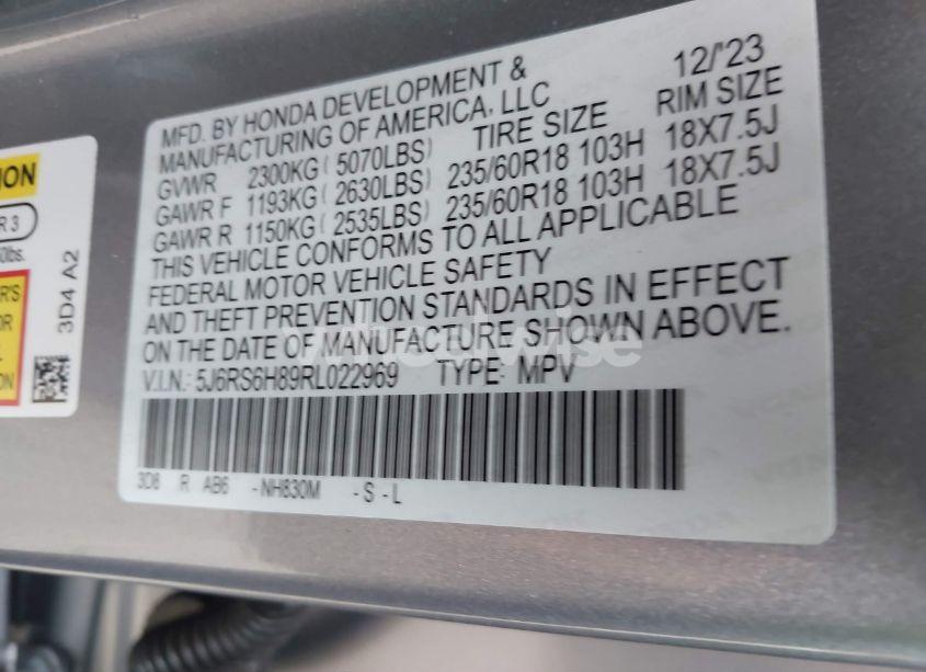 Photo 9 of 2024 Honda Cr-v HYBRID SPORT-L (VIN 5J6RS6H89RL022969)