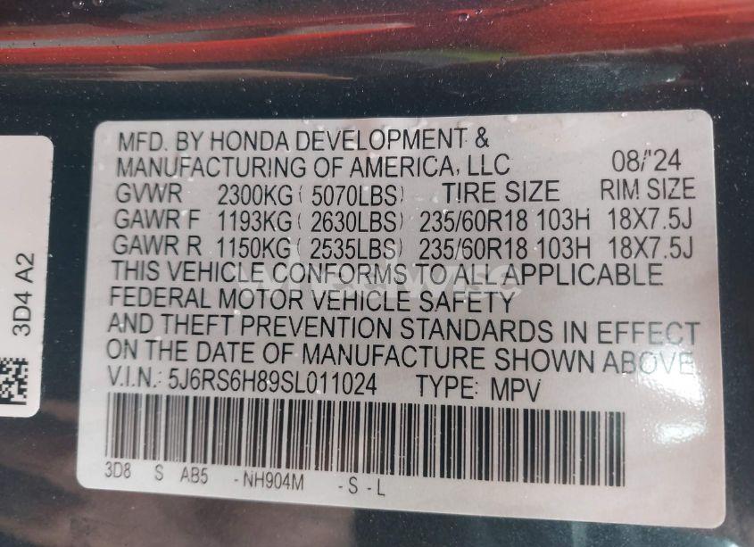 Photo 9 of 2025 Honda Cr-v HYBRID SPORT-L (VIN 5J6RS6H89SL011024)