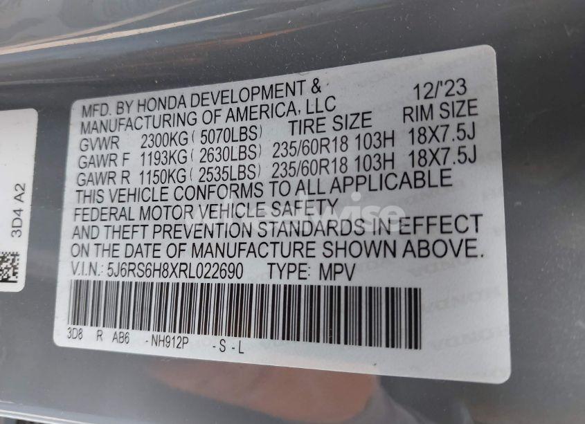 Photo 9 of 2024 Honda Cr-v HYBRID SPORT-L (VIN 5J6RS6H8XRL022690)