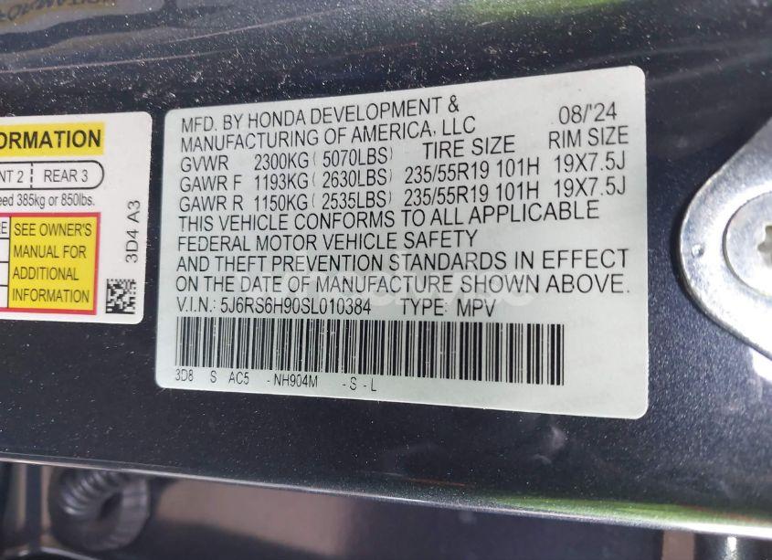 Photo 9 of 2025 Honda Cr-v HYBRID SPORT TOURING (VIN 5J6RS6H90SL010384)