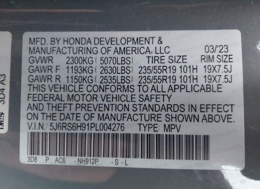 Photo 9 of 2023 Honda Cr-v HYBRID SPORT TOURING (VIN 5J6RS6H91PL004276)