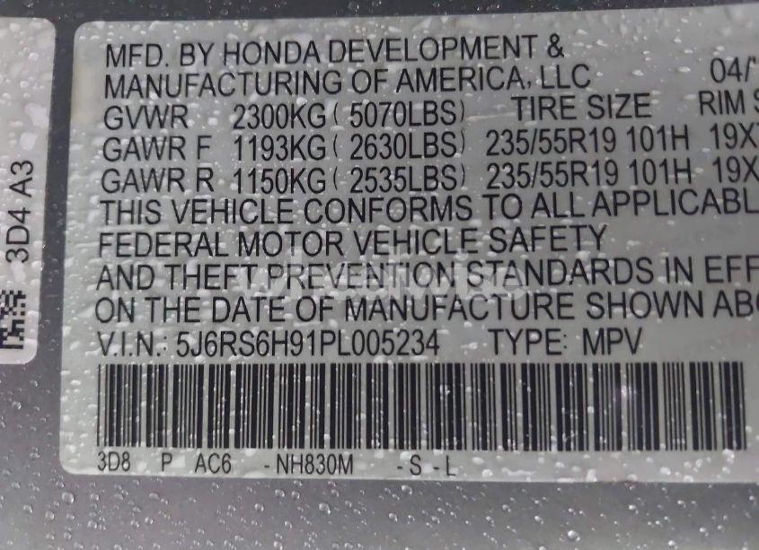 Photo 9 of 2023 Honda Cr-v HYBRID SPORT TOURING (VIN 5J6RS6H91PL005234)