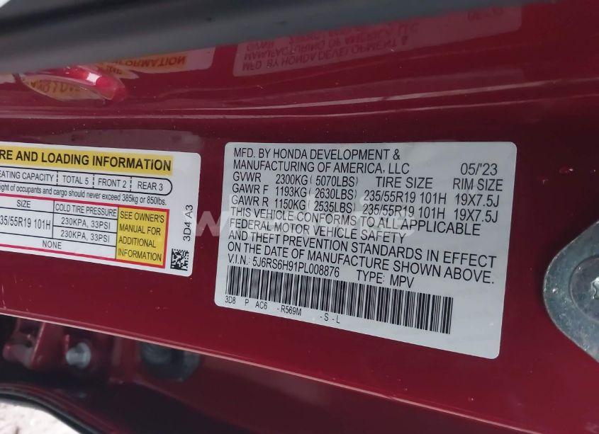 Photo 9 of 2023 Honda Cr-v HYBRID SPORT TOURING (VIN 5J6RS6H91PL008876)